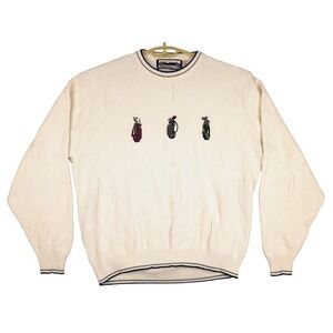 Shenandoah Mens XLIT Cream Golf Bags‎ Embroidered Cotton Sweater Made USA